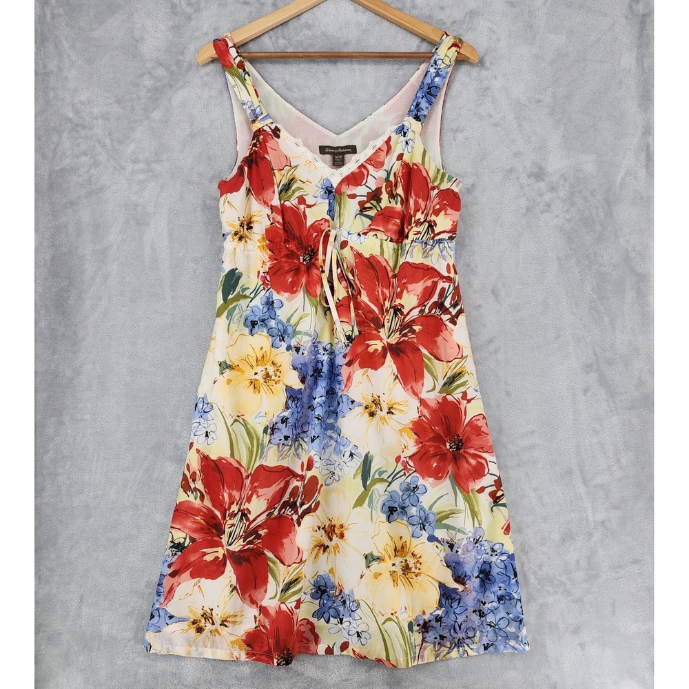 Tommy Bahama Dress Womens Size Medium Cotton Silk Blend Tropical Floral Lace